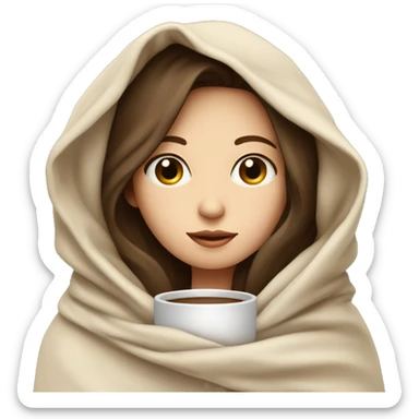 pale brunette girl inside a blanket sipping coffee eyes closed sticker