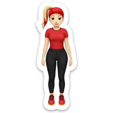 A smiley yellow emoji (like 😊) with a ponytail, red shirt, big breasts, black pants, ass and red shoes sticker