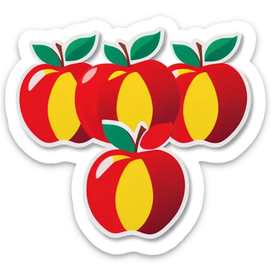 Six apples, side-by-side, on a playe sticker