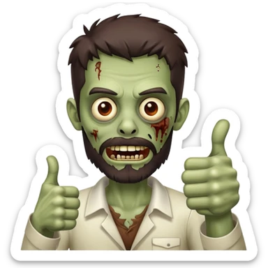zombie with thumbs up gesture, dark brown hair and short full beard sticker
