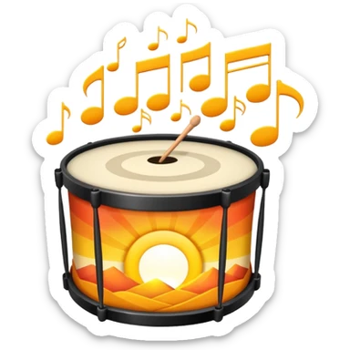 cartoon drum with musical notes and a sunrise, symbolizing sahur sticker