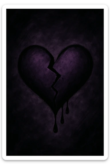 emo-style broken heart, black and purple, moody sticker