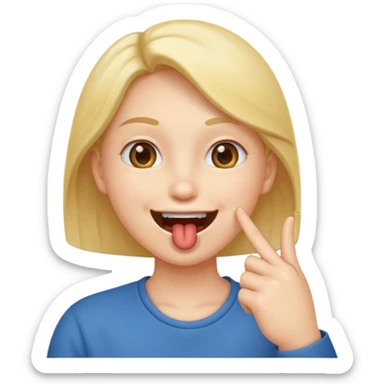 A smiling face with open mouth and taking is finger inside mouth sticker