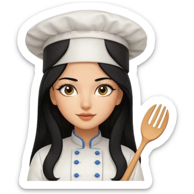 Create a persian girl, black hair, Middle Eastern with lashes  chef🧑‍🍳 emoji, barbie vibes tan skin black long hair with long lashes BADDIE VIBES long black hair and tanned skin  sticker