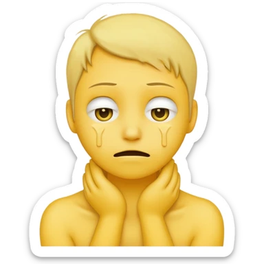a non human yellow emoji with hands around neck wanting to die sticker