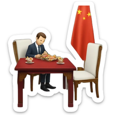 chinois sur une table avec macron sticker