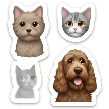 brown Labradoodle and grey cat sticker