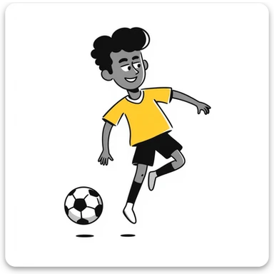 Neymar Jr. in a hand-drawn doodle style, performing a soccer trick, yellow jersey, playful expression, white background sticker