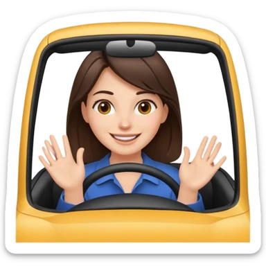 Brunette woman driving car. Happy face confidence  sticker