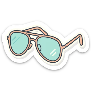 stylish eyeglasses for vision with diopters, aviator frame, three-quarter view, vector look with shadows and glare, detailed shading, thin clean outlines, pastel palette, Japanese pop art, sticker look, highly detailed, transparent background sticker