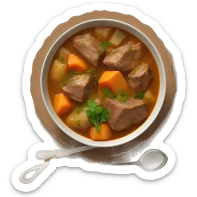A dish of lamb stew (Pakistani) garnished beautifully, from a top. sticker