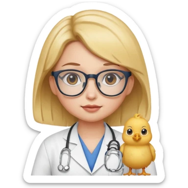 chick animal with glasses, wearing doctor uniform sticker