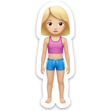 Child swimmer girl standing  only shorts no shirt sticker