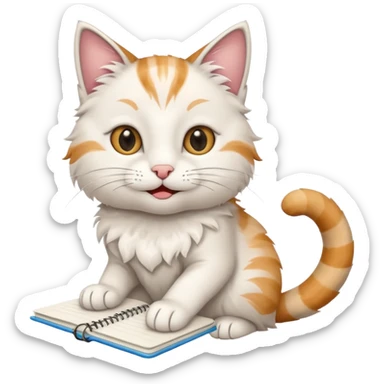 gato del egeo feliz en abriendo una libreta con anillado sticker