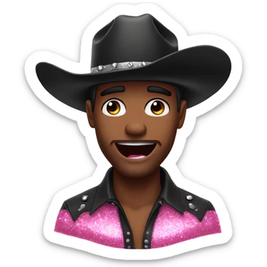 Man with black cowboy hat happy crying pink glitter tears. He looks proud sticker