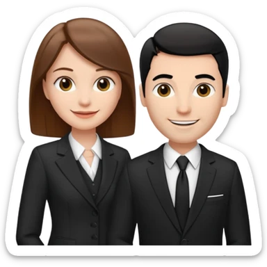 white woman with brown hair and white man with black hair in suits partnership sticker