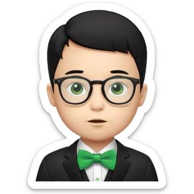 baby boy black hair in suit, with green bow, wearing glasses sticker