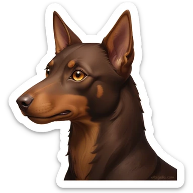 Cinematic Noble Brown and Tan Kelpie Portrait Emoji, Poised and regal, with a strong, agile build and a rich, well-groomed Fur of warm brown and tan, piercing warm eyes, Simplified yet sharp and sophisticated features, highly detailed, glowing with a soft, dignified glow, high shine, intelligent and energetic, stylized with an air of determination, focused and attentive, soft glowing outline, capturing the essence of a watchful and confident herder, so majestic it feels as though it could bound out of the screen with effortless authority! sticker