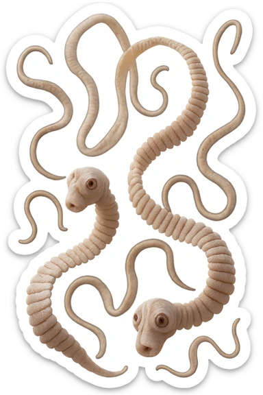 PARASSITI COME LA TENIA FLUTTUANO IN ARIA, iperrealistico 4k sticker