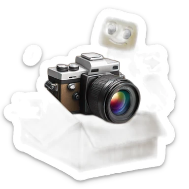 Video Camera, Instagram YouTube icons fly out from the Cardboard box sticker