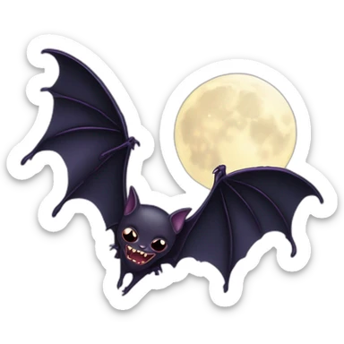purple black vampire bat wings flying in front of large dripping crescent moon sticker