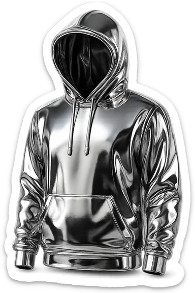 A white man with a goatee and natural skin, wearing a shiny chrome hoodie, shaking hands with a Chinese man with natural skin, handing over a briefcase of green money. AMG car in the background. Lifelike illustration. sticker