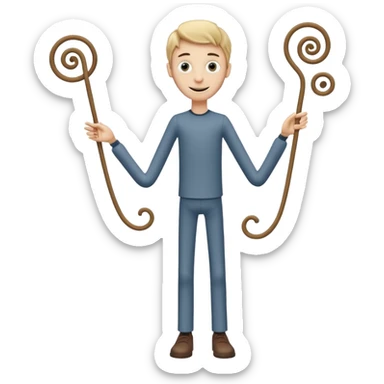 
Theo → “Thin Theo”

Aspetto Toon: Alto, esile, con un corpo filiforme quasi da marionetta. Il volto è sempre sorridente ma gli occhi sono due spirali ipnotiche. Cammina traballando come un cartone animato che sembra cadere ma non cade mai.
 sticker