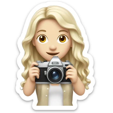 pale girl with long wavy hair holding camera sticker
