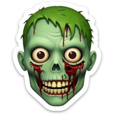 Realistic zombie head, decaying green skin, blood, missing teeth, horror style, no background



 sticker
