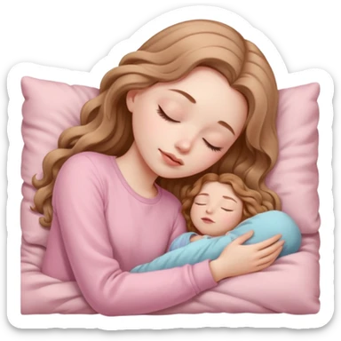 one girl with pale skin and long wavy light brown hair in light pink clothes sleeping alone sticker