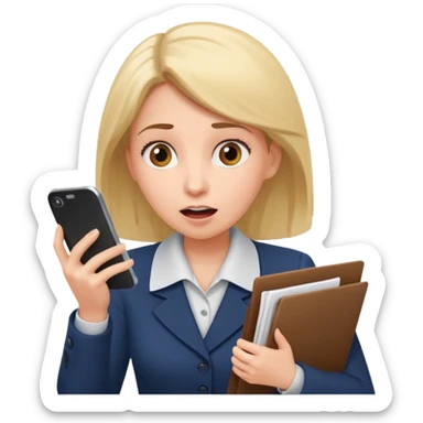 the same woman, but dropping documents and using the phone sticker