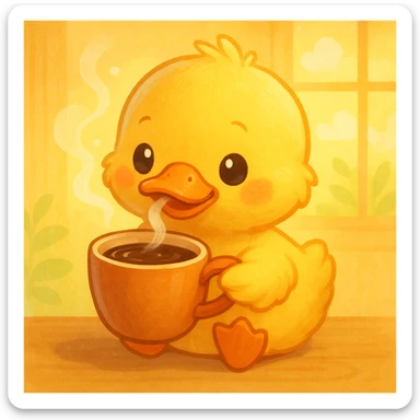 cute duck drinking coffee, bright and lovely atmosphere sticker