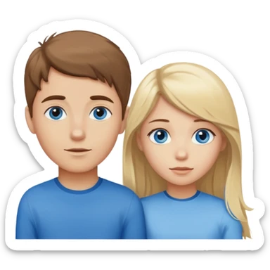 brown haired blue eyed boy next to a blonde haired blue eyed girl  sticker