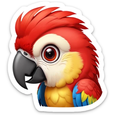 cinematic-cute-macaw-portrait-emoji,-head-tilted-playfully-and-inquisitively,-with-a-dazzling-red-plumage-and-round,-sparkling-eyes-filled-with-charm,-simplified-yet-irresistibly-adorable-features,-highly-detailed sticker
