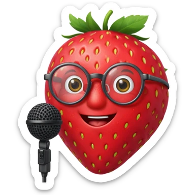 strawberry be hand the mic with glasses  sticker