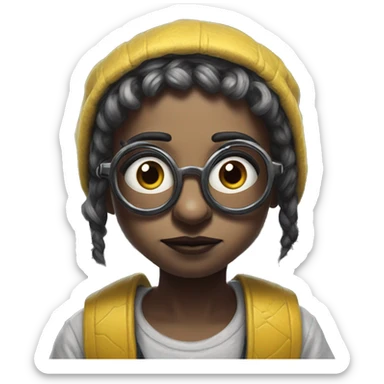 Wholesome minion in twitch style, oil paint, black eyes, intricate lips, masterpiece portrait, beautiful, desirable, logical, love, peace, understanding sticker