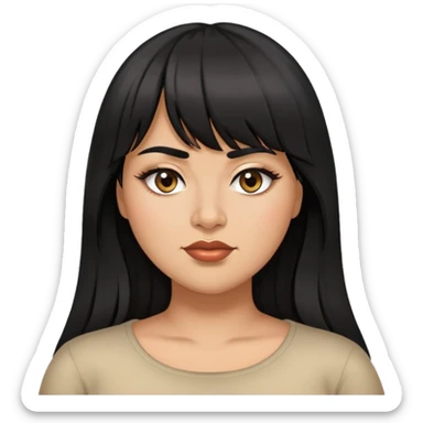 Latina female with bangs black long hair plus size one eye squinting sticker