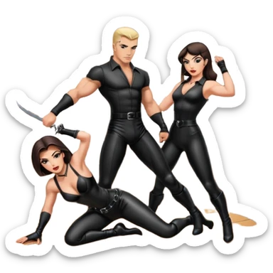 dominatrix whipping a submissive naked man, bent over a table sticker