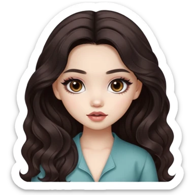 pale skin, girly bratz ASIAN vietnam baddie, beautiful dark brown eyes, pretty makeup, long dark to light ombré wavy hair sticker