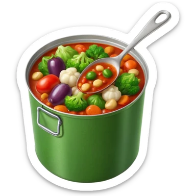 open tin can with chunky mixed vegetables in tomato sauce, no spoon or branding, soft lighting, subtle shadows, emoji scale sticker