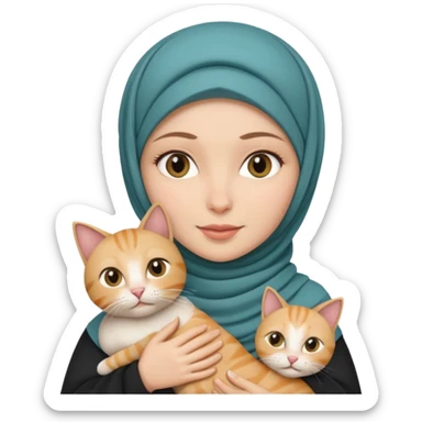 white pretty woman with hijab holding a cat sticker