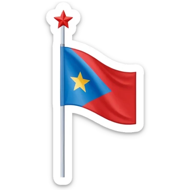 Bandeira vermelha, com um retângulo branco na diagonal cortando toda a bandeira, e uma estrela azul no centro sticker