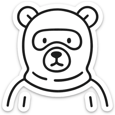 bear with a pink balaclava, hand-drawn outline style icon, no color sticker