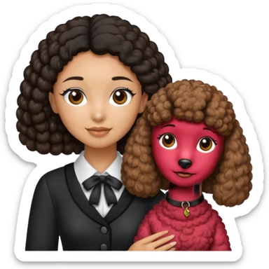 Brown poodle with tie up black hair girl say thank you sticker