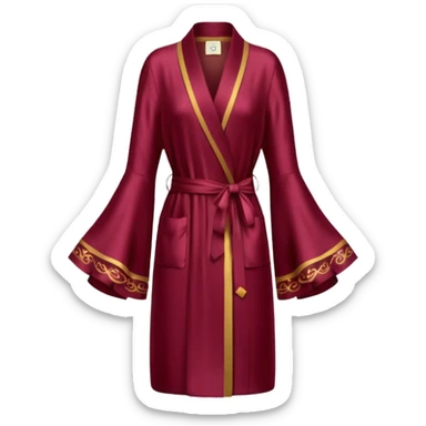 Plain Burgundy silk robe, long, bell sleeves, high definition, sticker