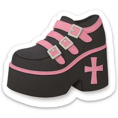 BLACKPINK-inspired gothic shoes, no hearts, layered and graphic, black and pink, paper craft style sticker