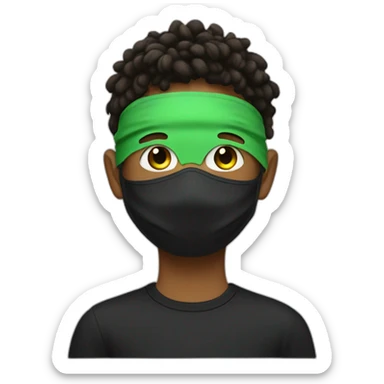 Boy tall and slim with black t-shirt and green mask sticker