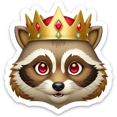 Royal Racoon with gold with red jewelled crown , outline in red sticker