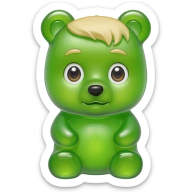 green gummy bear with eyes and blond hair sticker