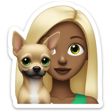 Blonde girl with green eyes and fully black chihuahua sticker